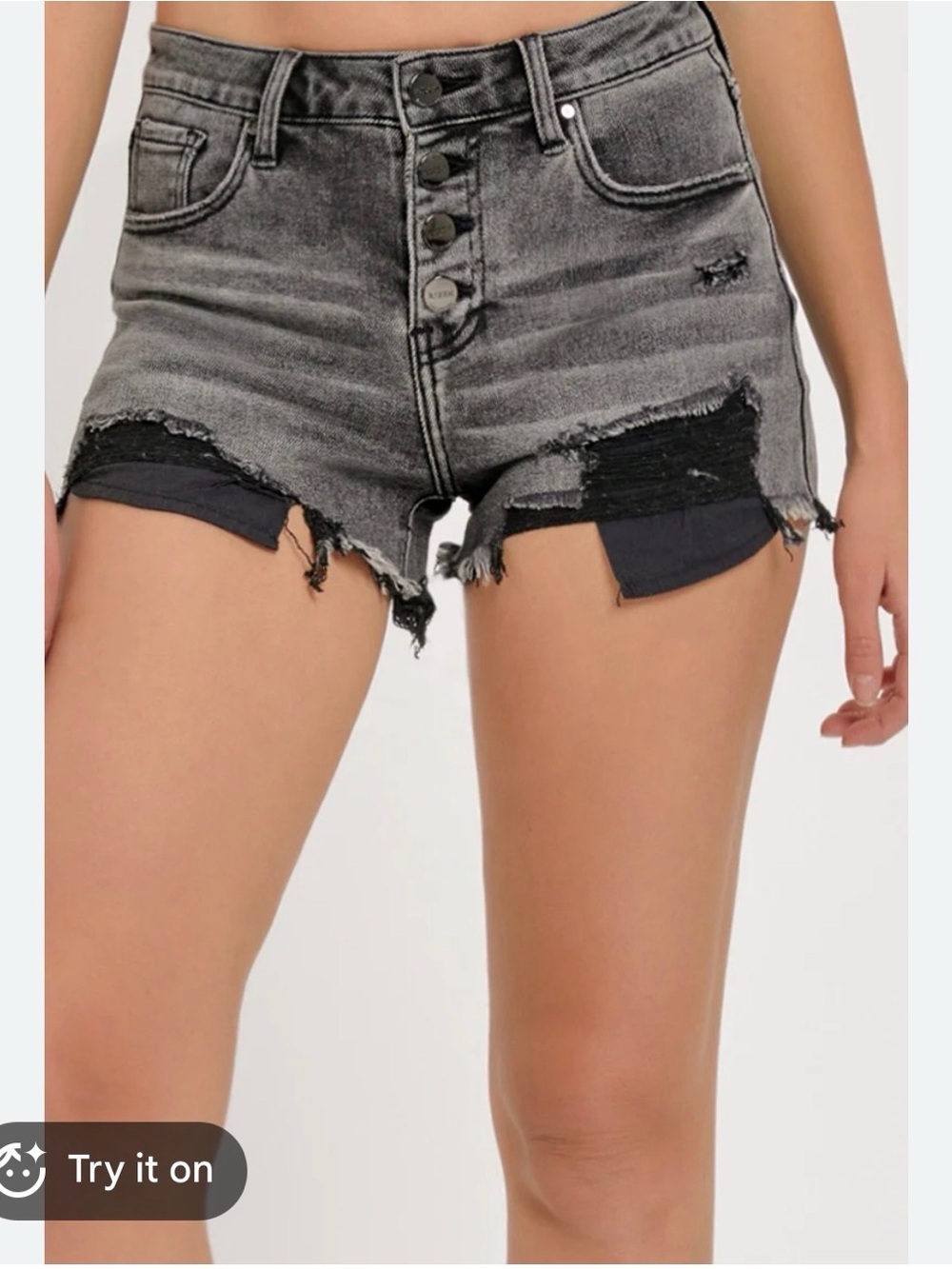 Distressed High-Rise Grey Denim Jean Shorts
